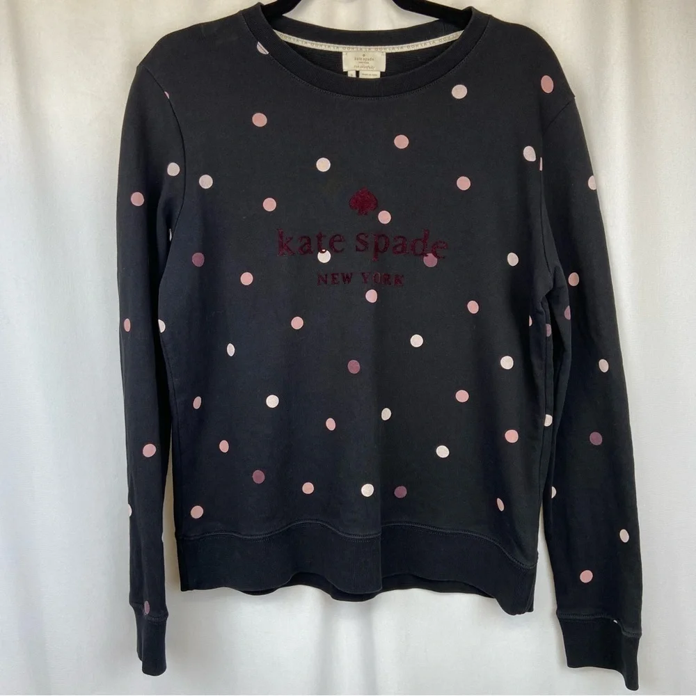 EUC Kate Spade Brooke Street Bakery Dot Black Pink Polka Dot Sweatshirt Small - Picture 12 of 15